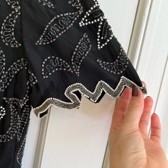 Laurence Kazar Vintage Silk Asymmetrical Beaded Black White Women’s S P Top - Picture 6 of 15